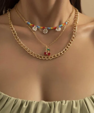 Collar de cereza y flor - 2 Piezas (rw2108168493949228)