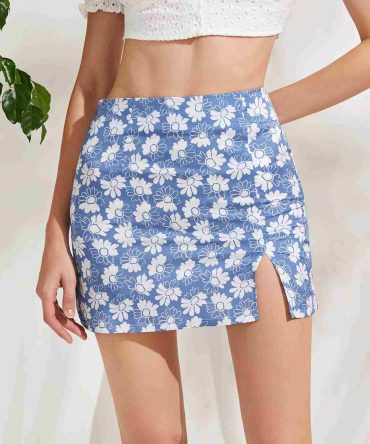 Falda dividida con estampado floral (rwskirt25210430678)