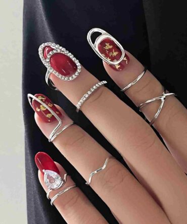 Anillo de uñas con decoración de diamantes de imitación - 7 Piezas (rj2110293005029029)