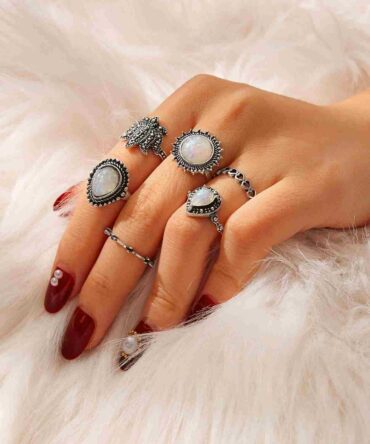 Anillos con diseño de corazón y loto - 6 Piezas (ringrg190326803)