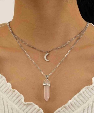 Collar de cadena en capas con colgante de geopiedra (rw2107284672520967)