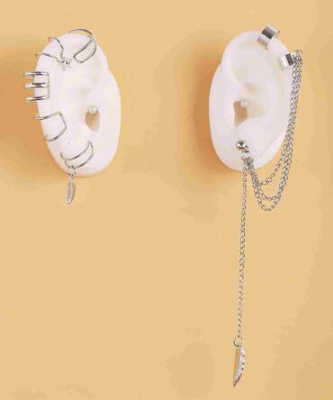Earcuff con decoración de hojas y cadenas - 7 Piezas (rwear18201203258)