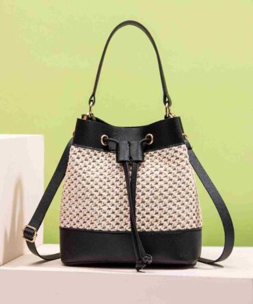 Bolso de mimbre de dos tonos con diseño de cordón (sg2109073753381354)