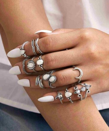 Anillos con diseño de diamante de imitación y luna - 12 Piezas (swring03190924394)