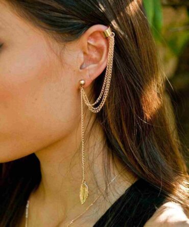 Earcuff de cadena en capas con detalle de hoja con ear cuff (pendiente180926809)