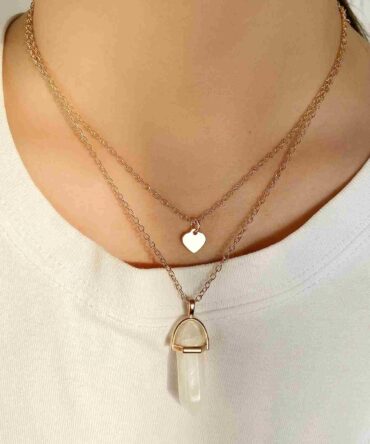 Collar a capas con corazón & piedra colgante (sj2112039233685040)