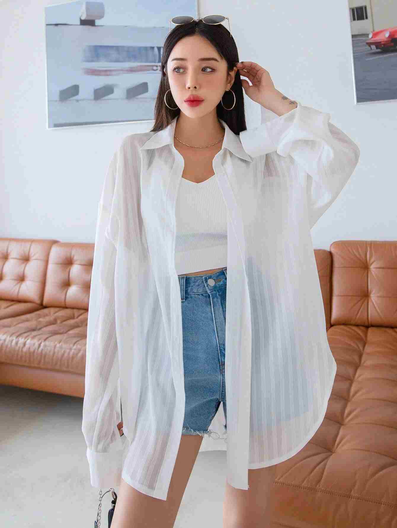 Blusa con hombros caídos sin camisola (sw2111094712712727)