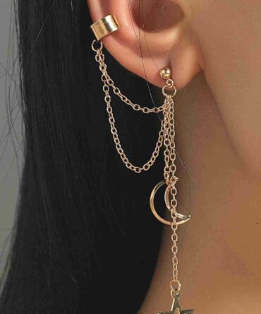 Earcuff con diseño de estrella con cadena - 1 Pieza (sj2109081181281443)