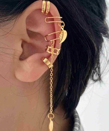 Earcuff de oreja con diseño de hoja - 5 Piezas (sj2203127529167878)