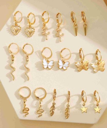 Zarcillos largos con diseño de serpiente y de mariposa - 9 Pares (sj2203208777473795)