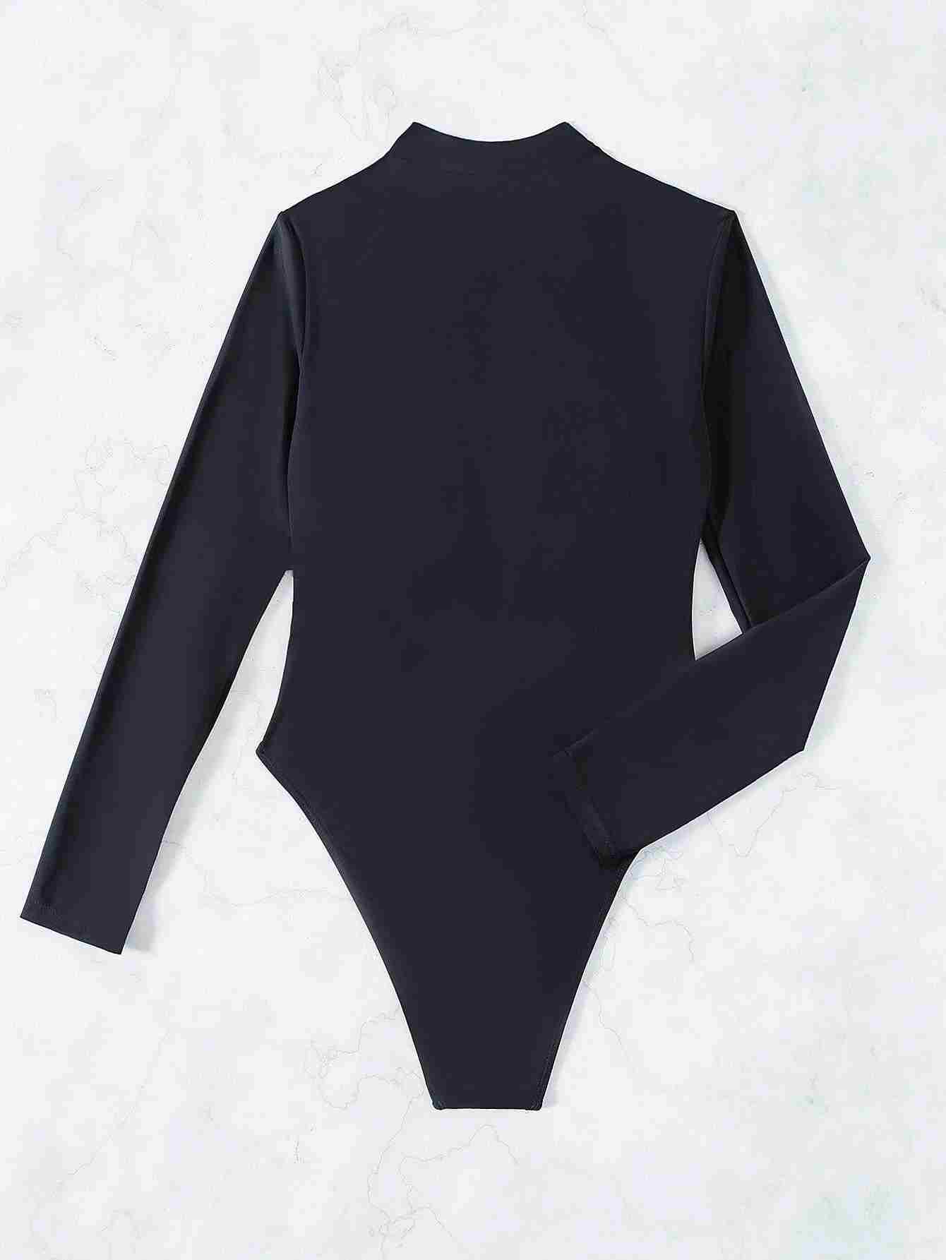 Traje de baño de una pieza con cremallera frontal y pernera alta (sw2106302121853227) - Imagen 2