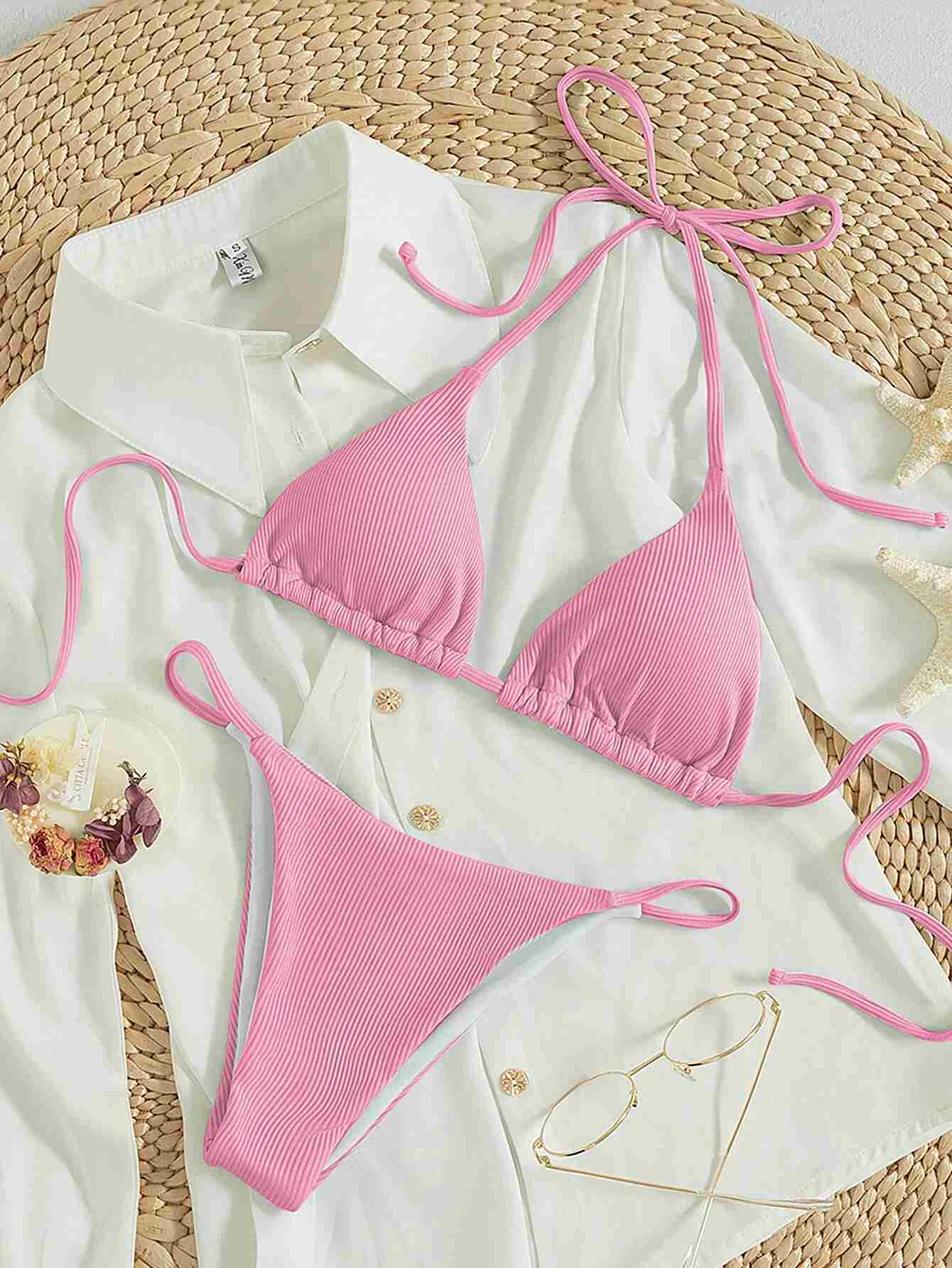 Traje de baño triángulo halter de canalé (sw2204045308088755)