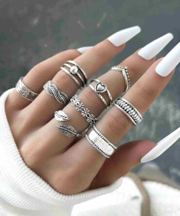 Anillos con diseño de flor y corazón - 9 Piezas (sj2111124845527222)