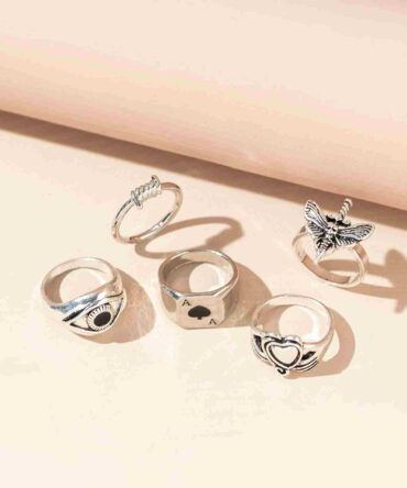 Anillo libélula con adorno de corazón - 5 Piezas (sj2204290515539393)