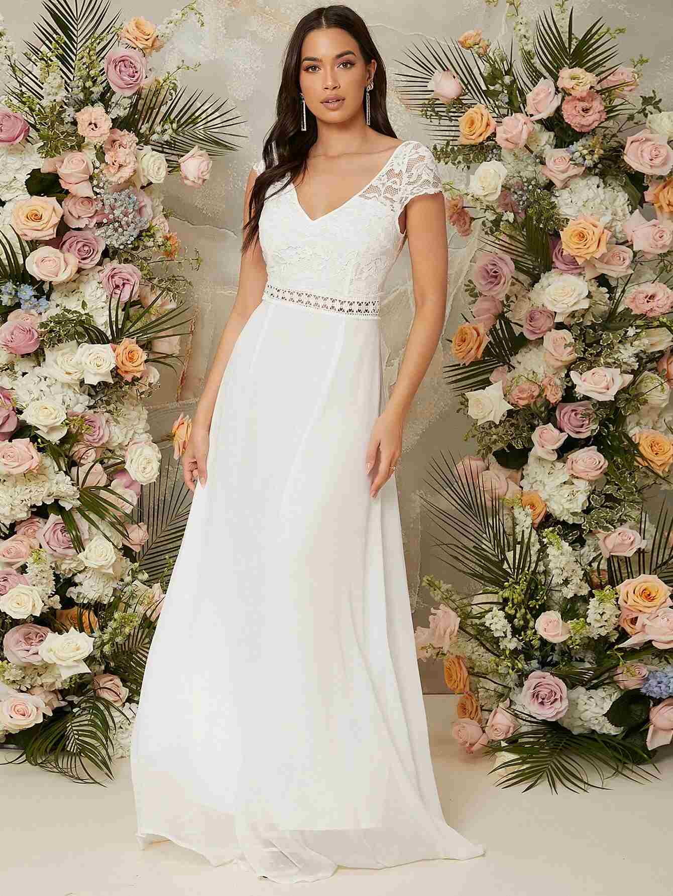 Vestido de malla con encaje floral con cremallera trasera (swdress07210611498) - Imagen 3