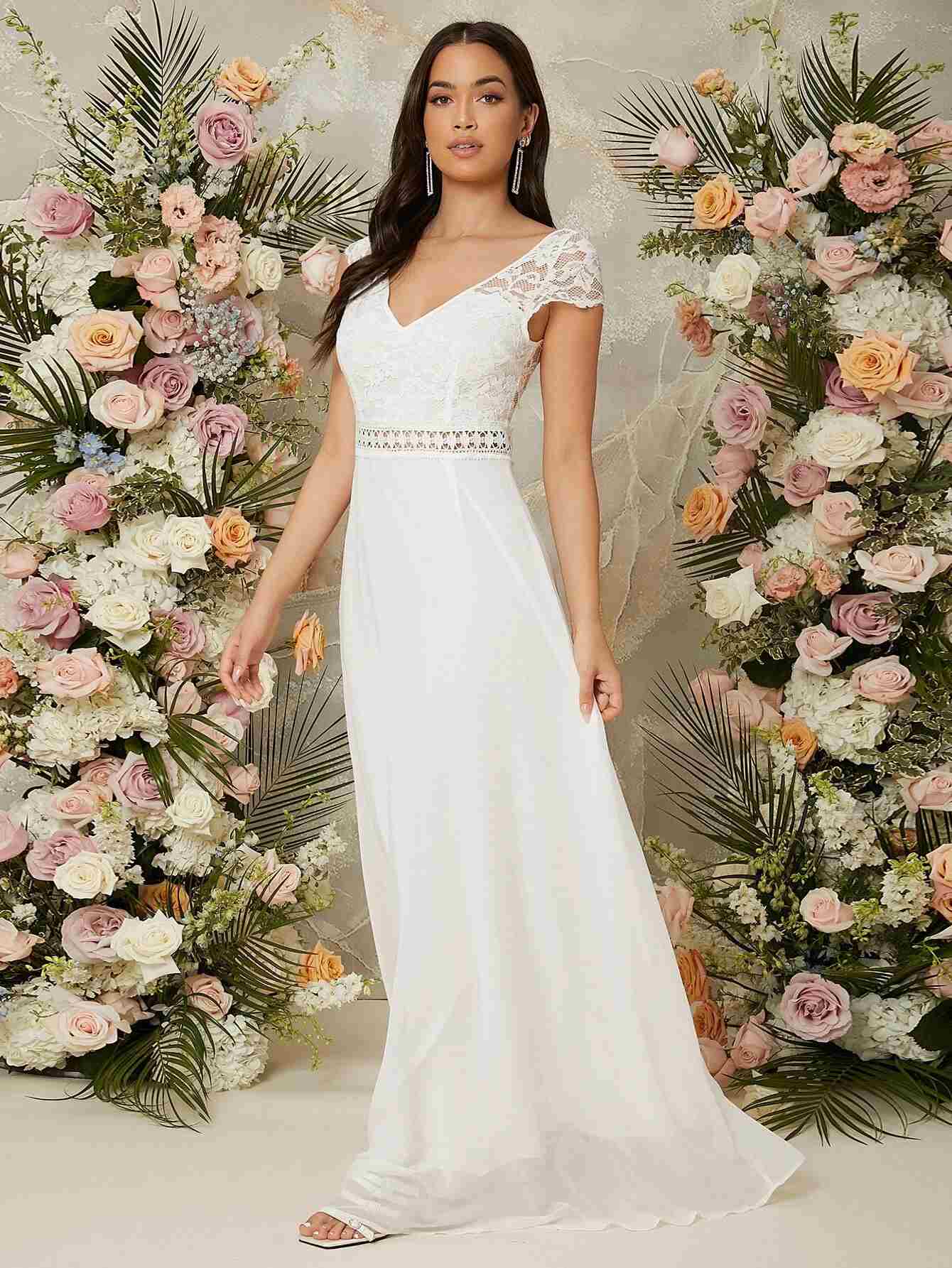 Vestido de malla con encaje floral con cremallera trasera (swdress07210611498) - Imagen 4