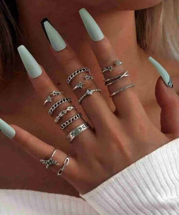 Anillos con diseño de estrella con diamante de imitación - 11 piezas (sj2205107335441883)