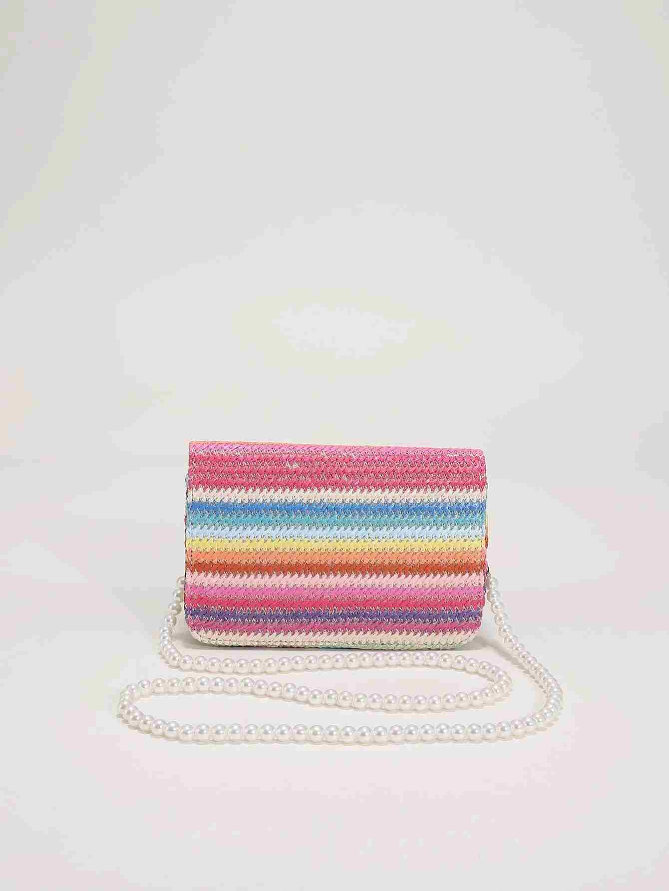 Bolso de paja con detalle gráfico de perlas de imitación a rayas (rg2205171264524552) - Imagen 2
