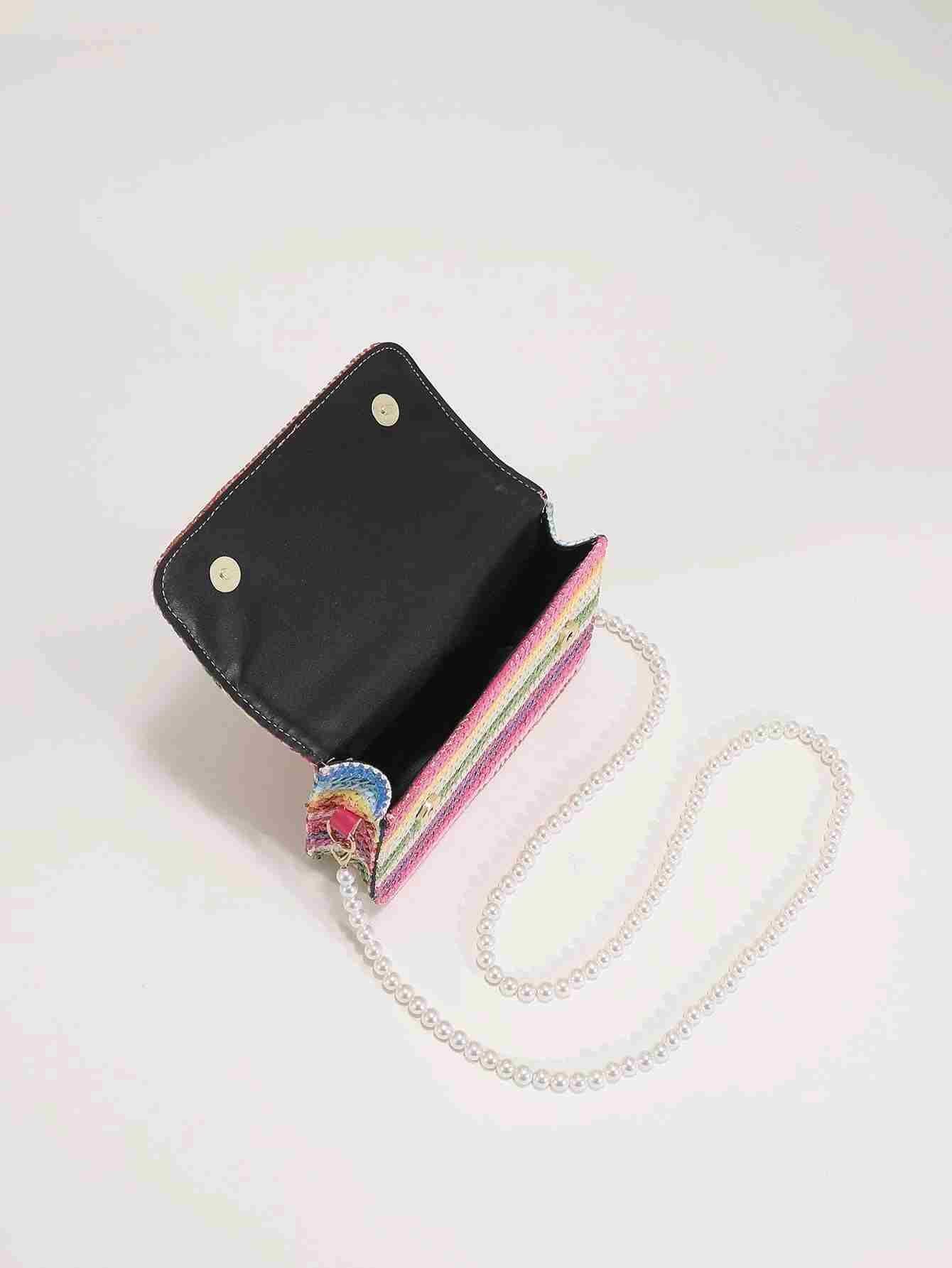 Bolso de paja con detalle gráfico de perlas de imitación a rayas (rg2205171264524552) - Imagen 4