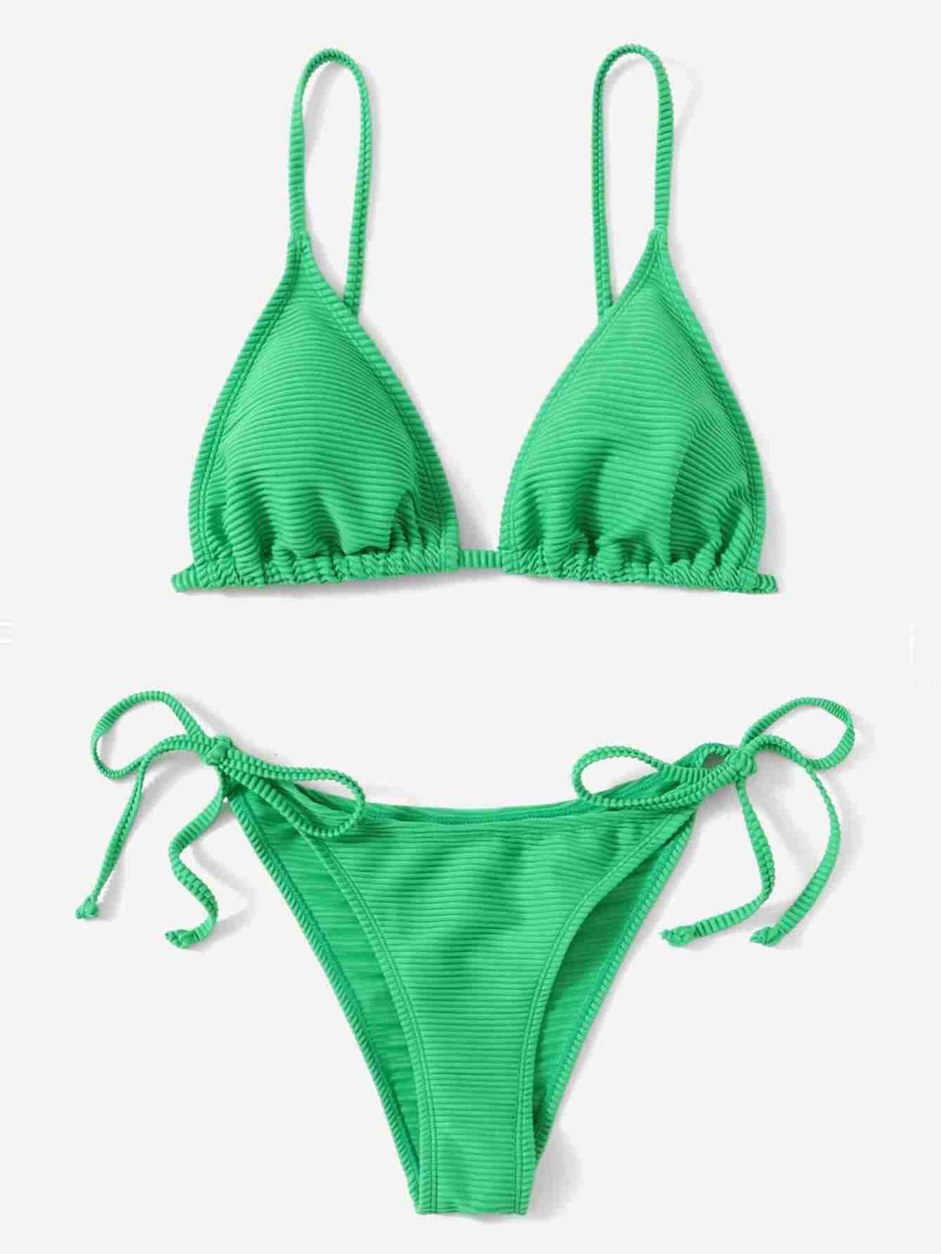 Traje de baño triángulo de canalé con nudo lateral (sw2202240678131230)