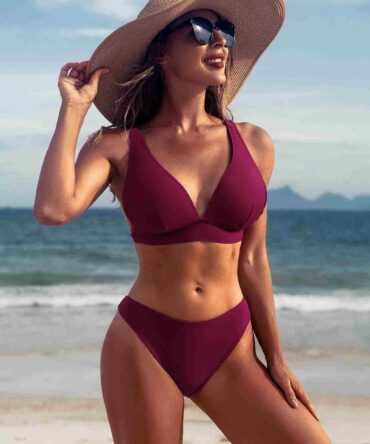 Traje de baño liso de cuello V (sw2206308672279930)