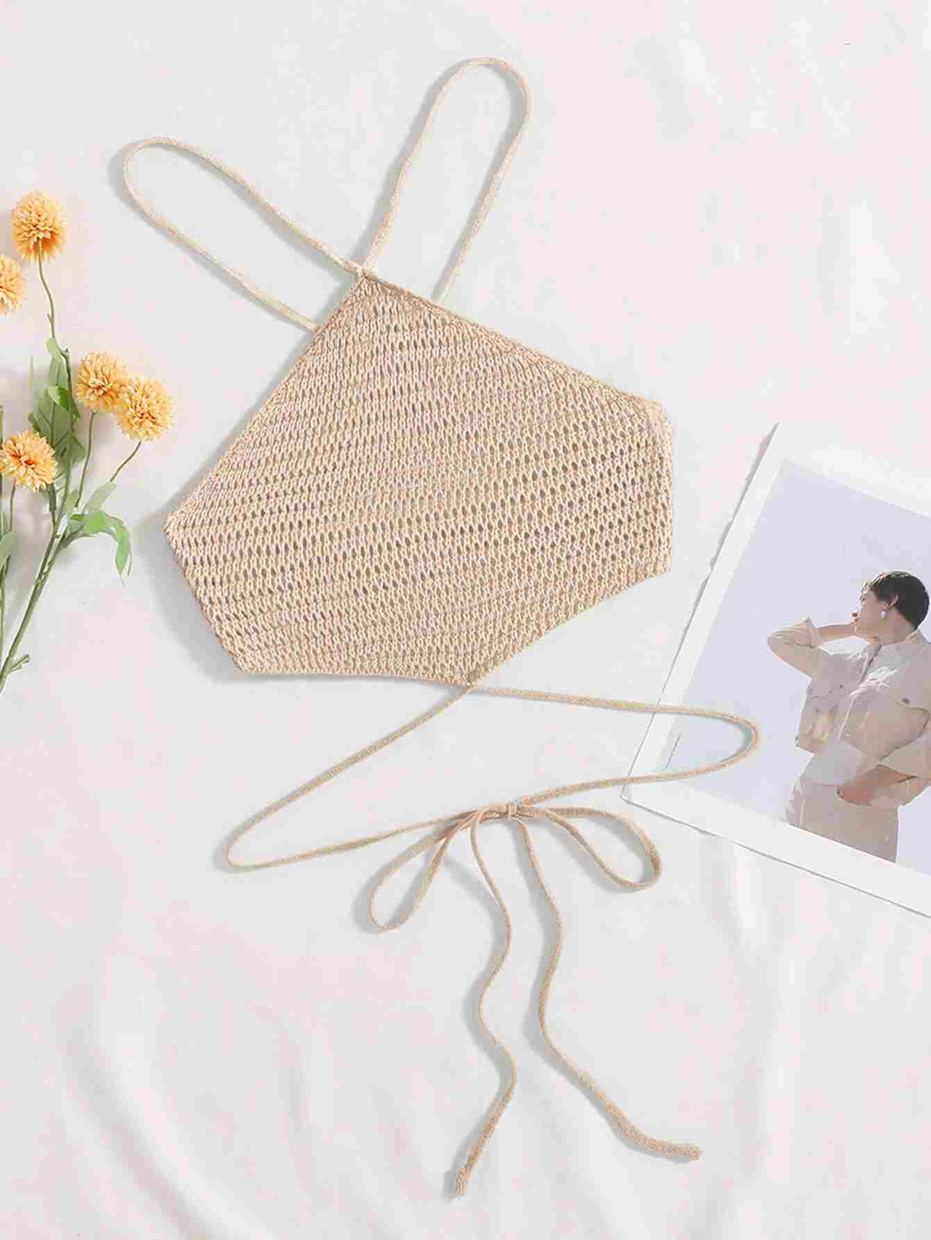 Top de punto con tira cruzada con cordón trasero halter (sw2207049495595659)