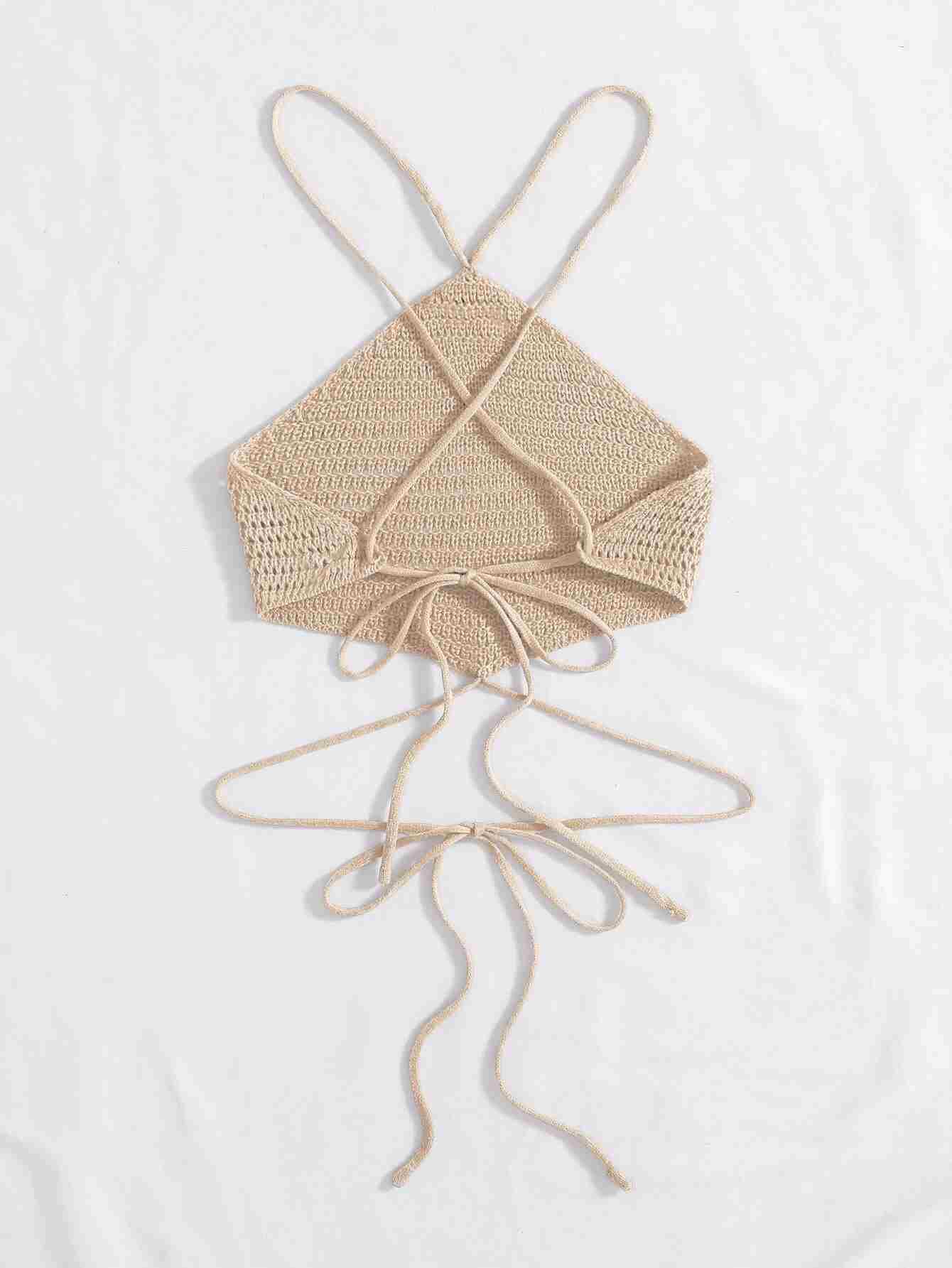 Top de punto con tira cruzada con cordón trasero halter (sw2207049495595659) - Imagen 2