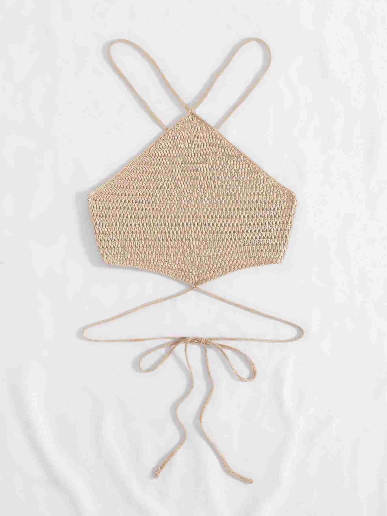 Top de punto con tira cruzada con cordón trasero halter (sw2207049495595659) - Imagen 3