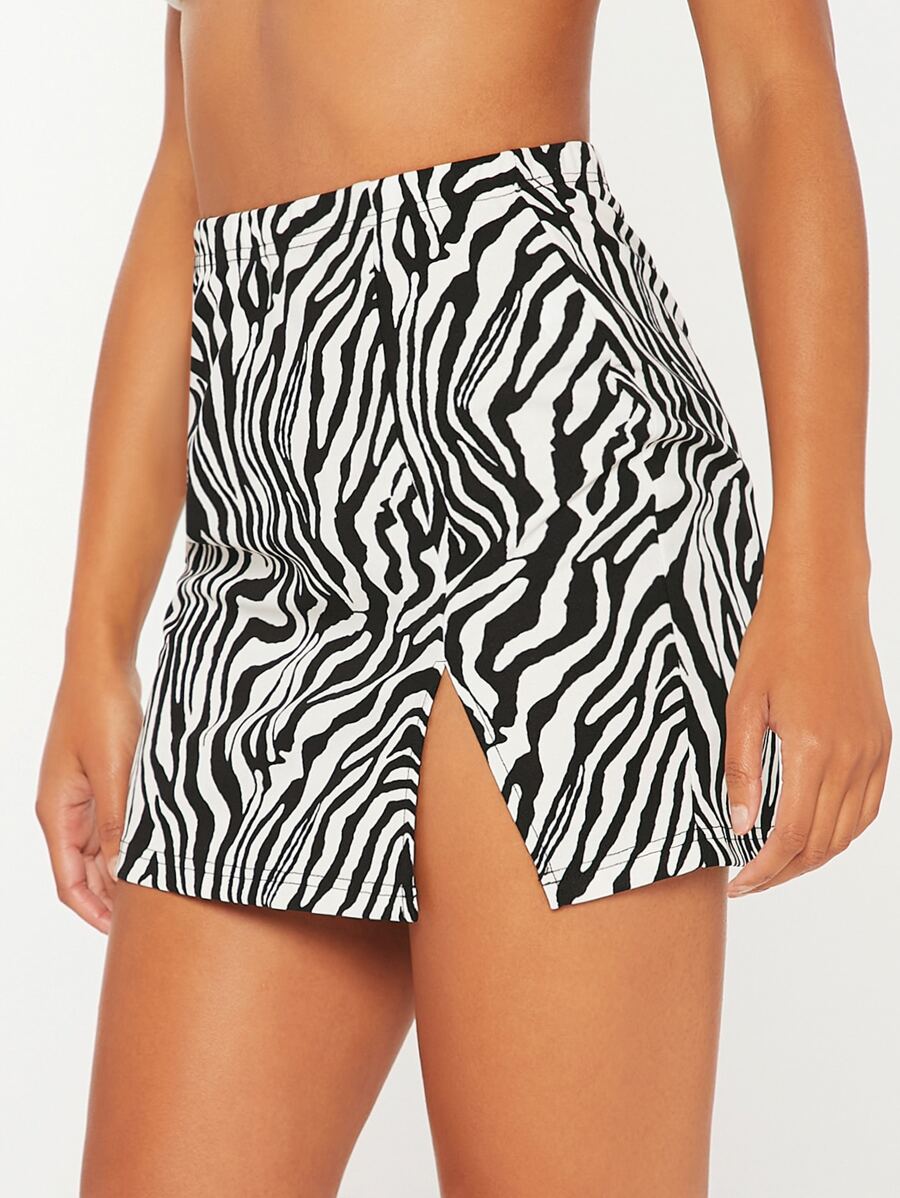 Falda de rayas de cebra bajo con abertura (swskirt07200420287) - Imagen 3