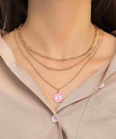 Collar en capas con dije redondo y detalle de mal de ojo (rj2210110231663663)
