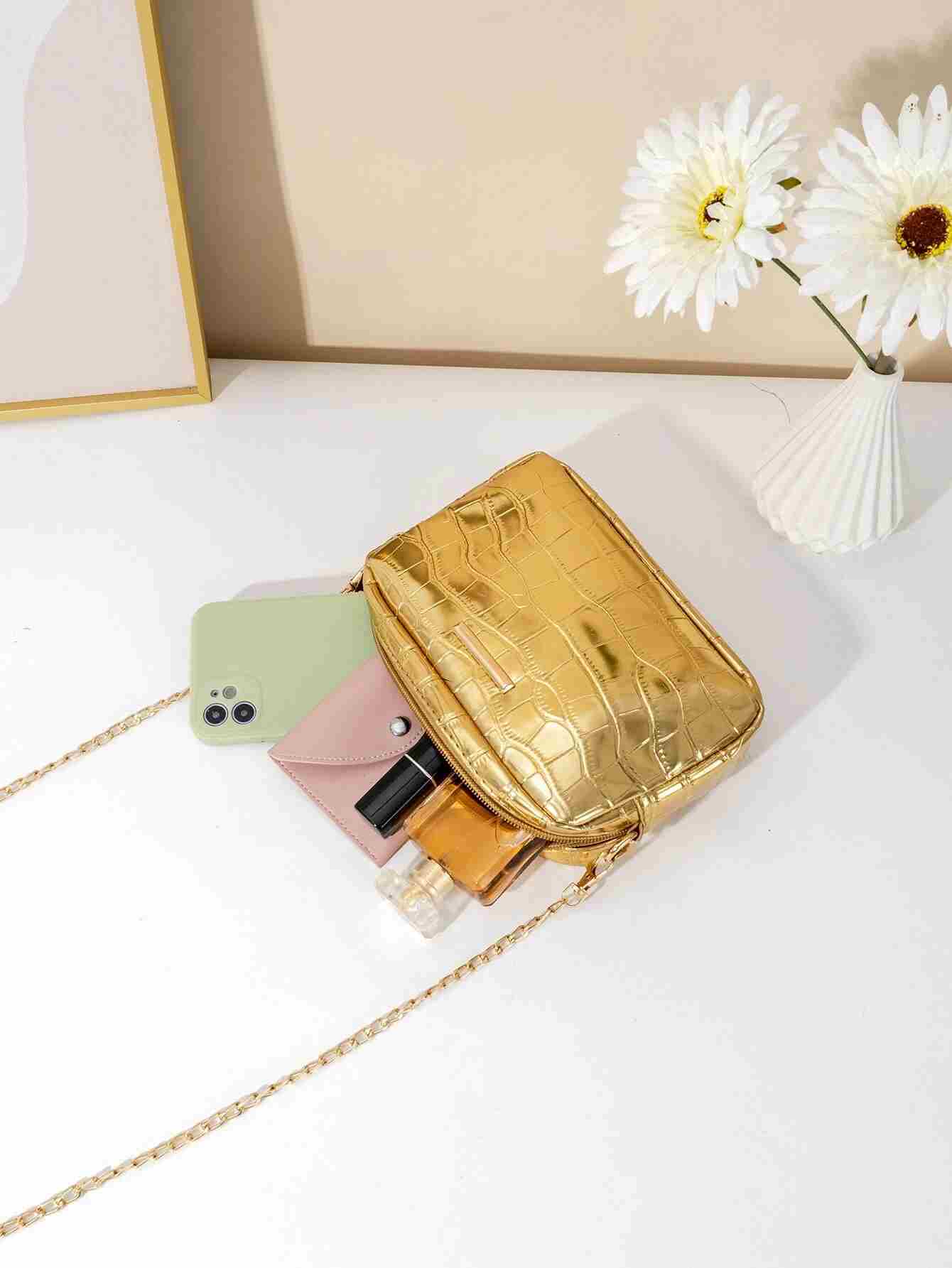 Bolso cuadrado de color metálico con relieve (sg2112303350047024) - Imagen 3