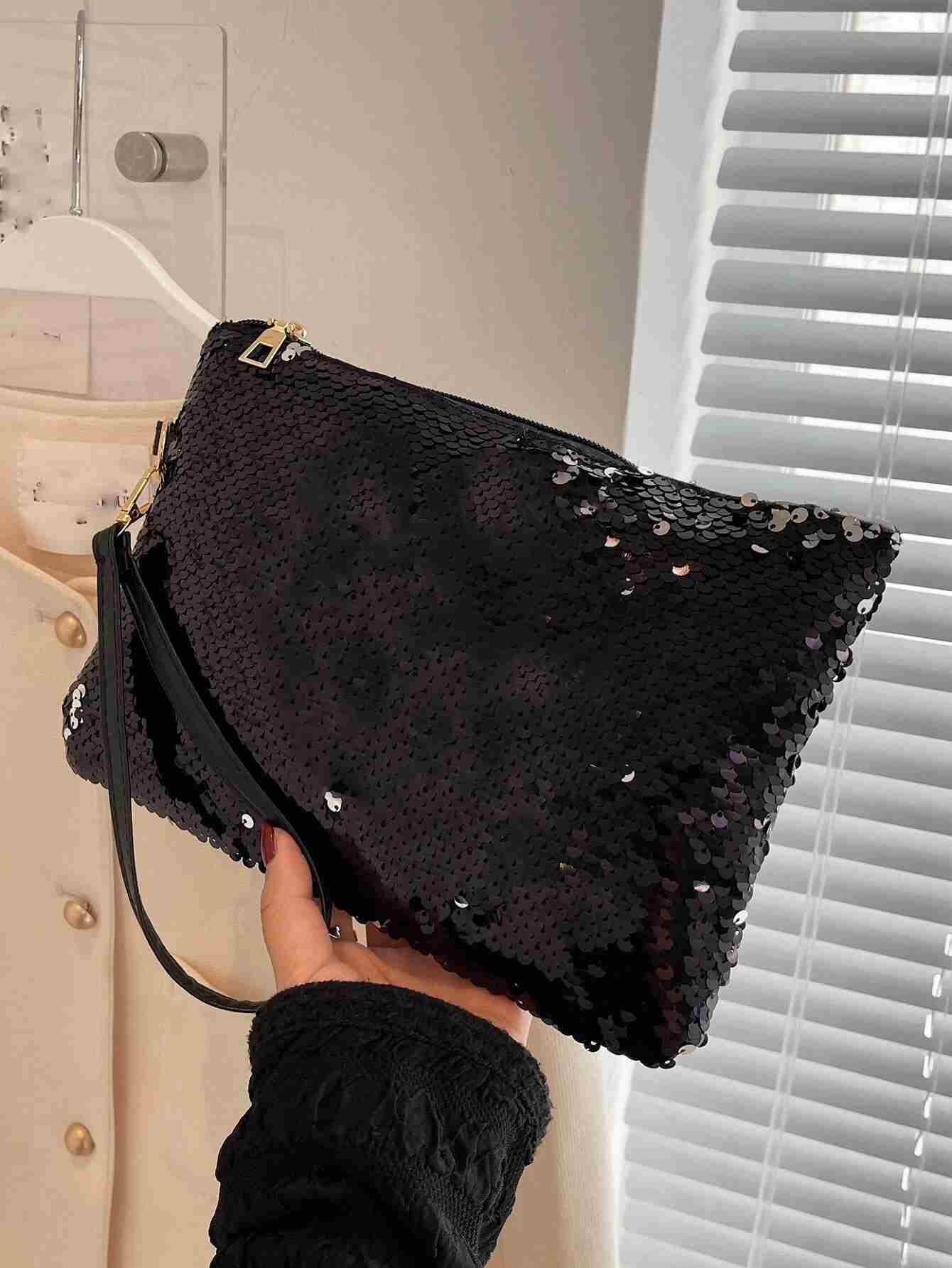 Bolso cuadrado con lentejuelas con muñequera (sg2205140293391710)