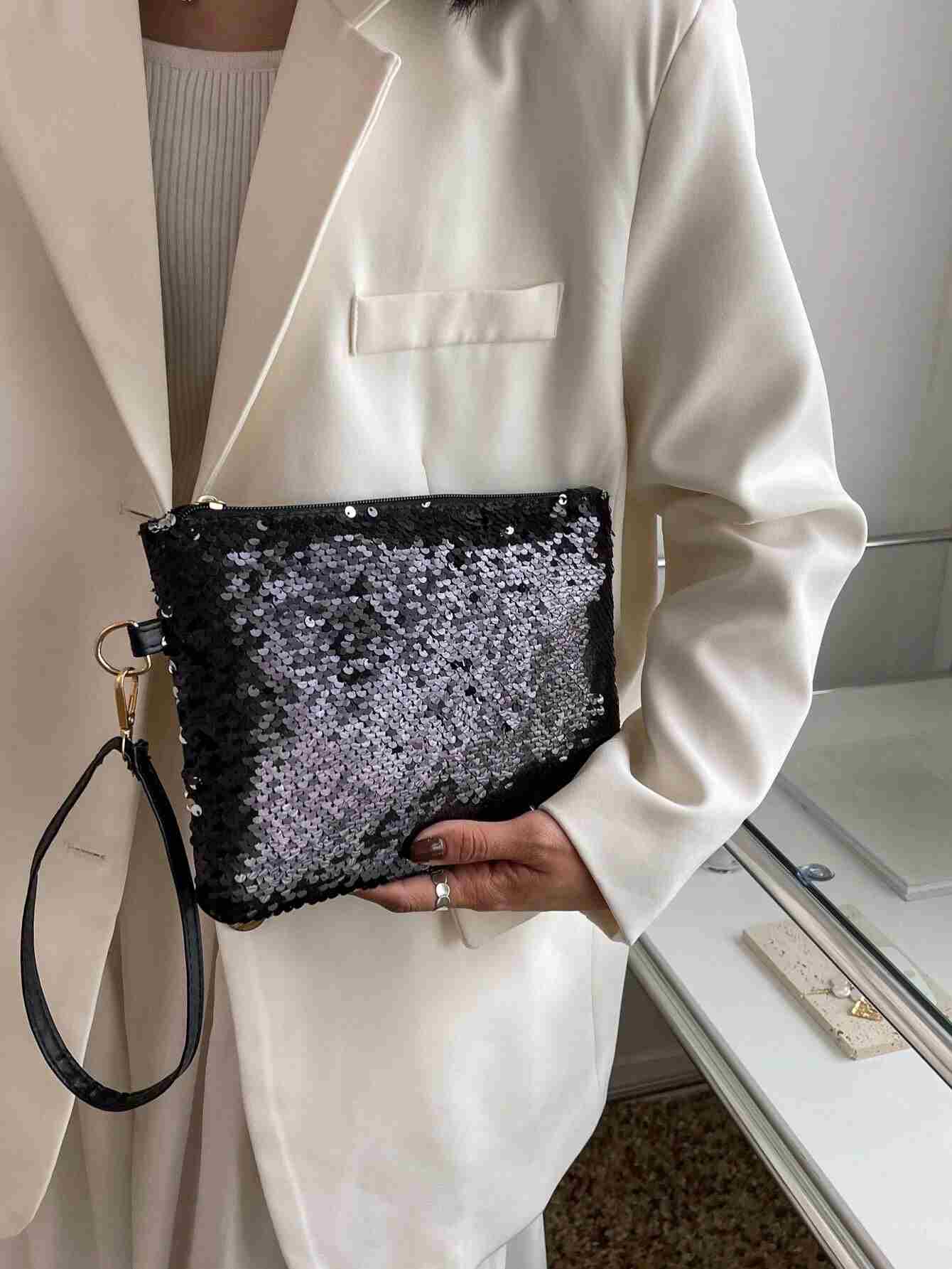 Bolso cuadrado con lentejuelas con muñequera (sg2205140293391710) - Imagen 2