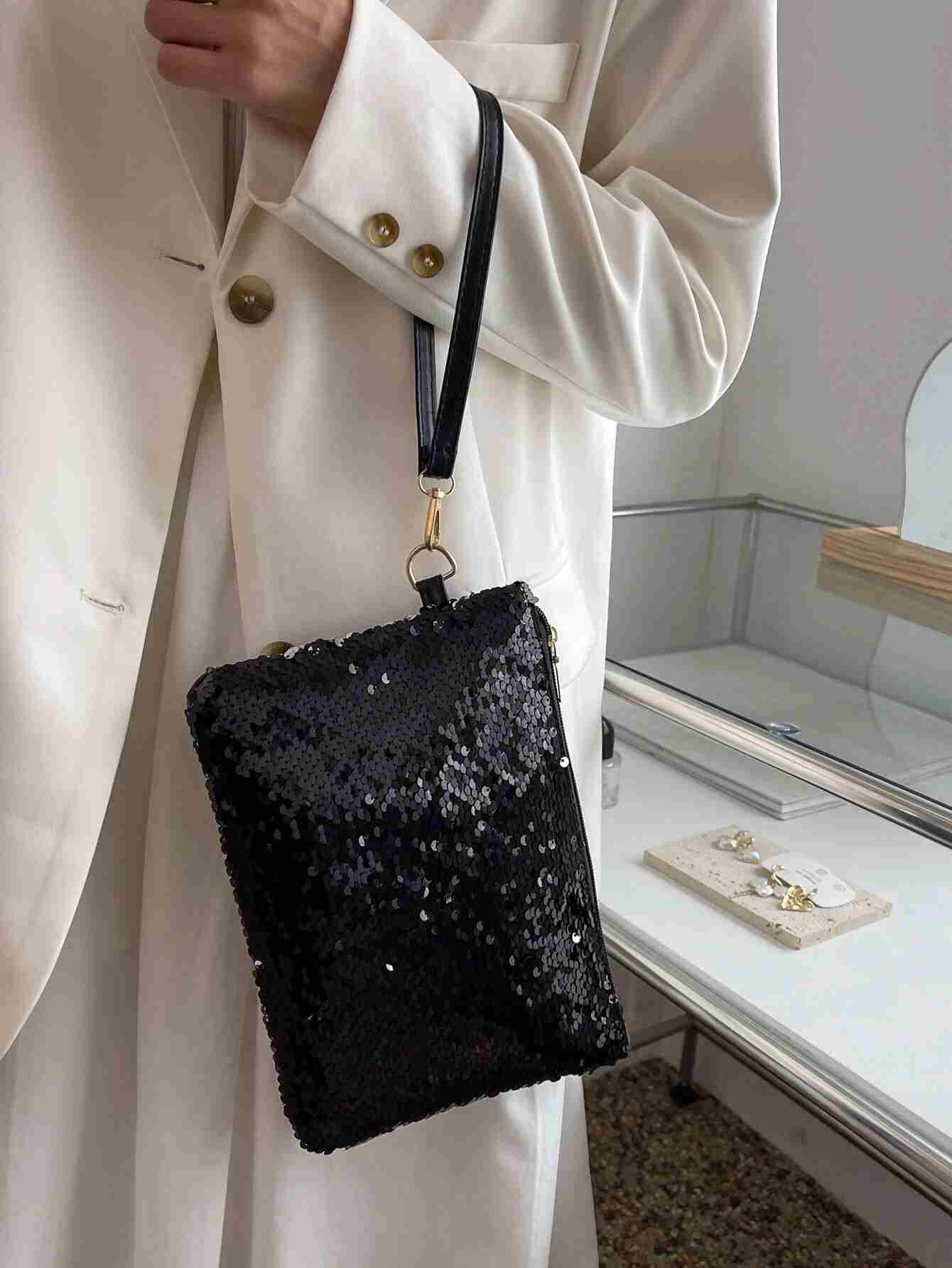 Bolso cuadrado con lentejuelas con muñequera (sg2205140293391710) - Imagen 4