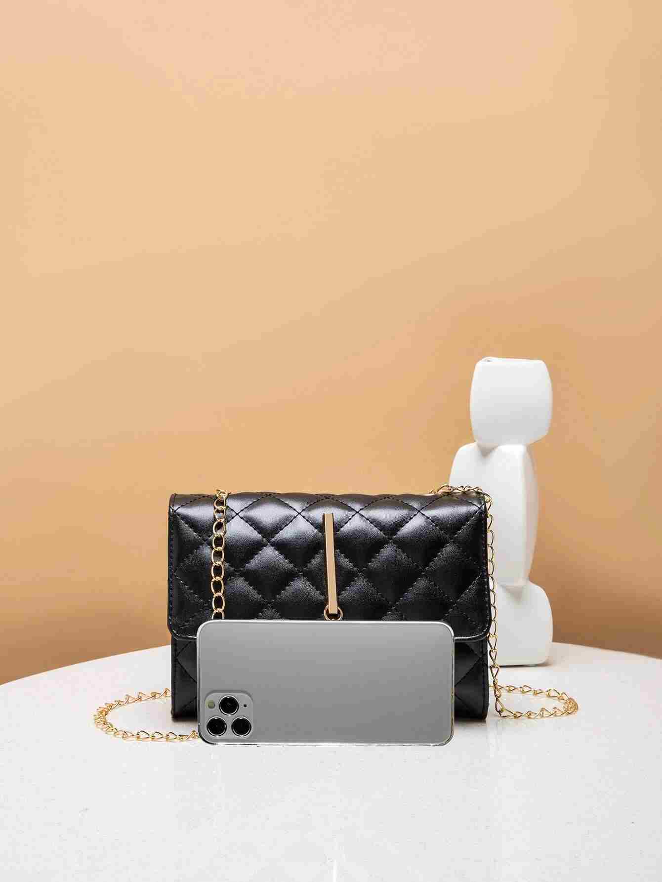 Bolso cuadrado mini guateado con fleco metálico con solapa (sg2210083712031772) - Imagen 3