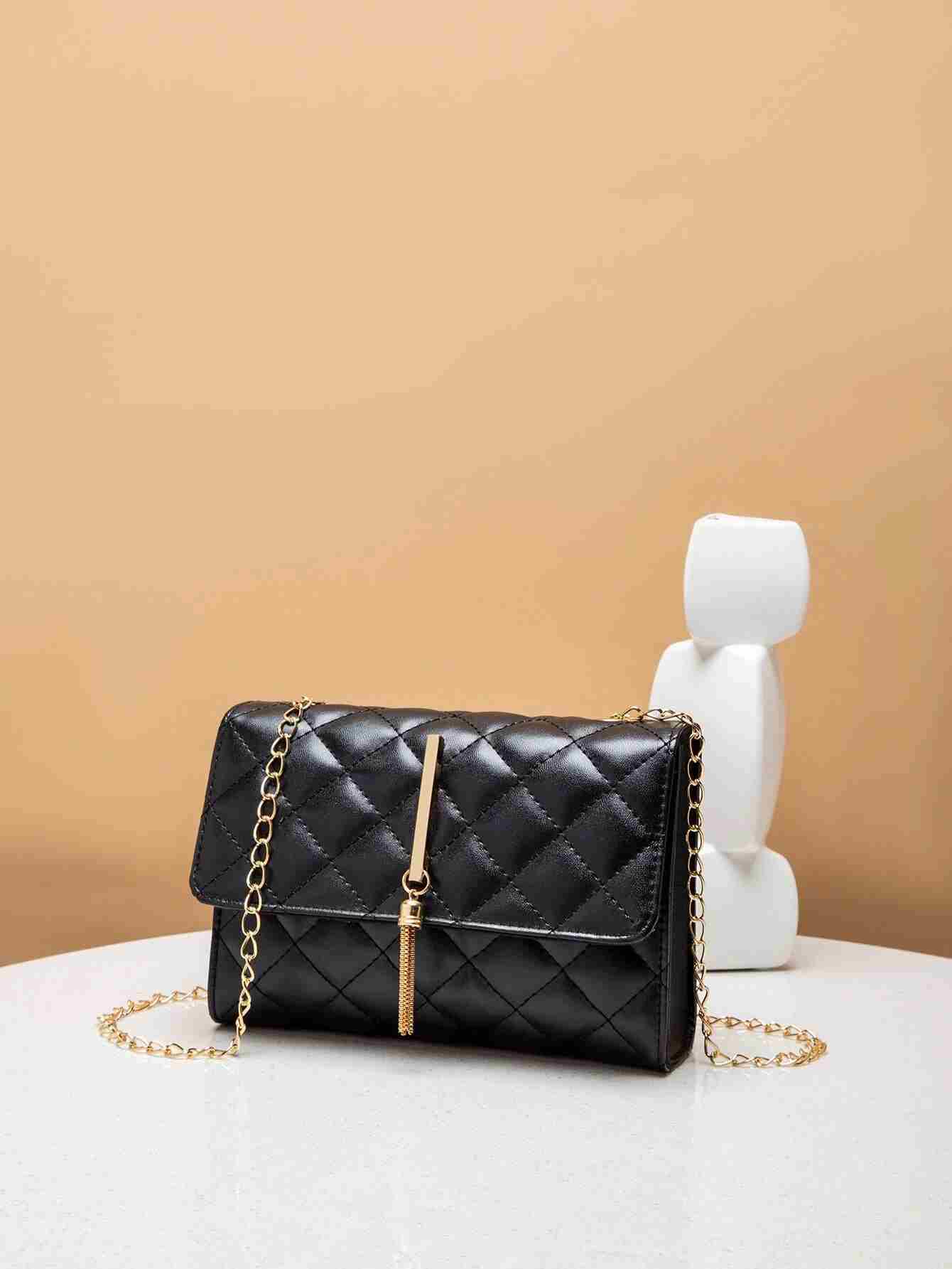 Bolso cuadrado mini guateado con fleco metálico con solapa (sg2210083712031772) - Imagen 4