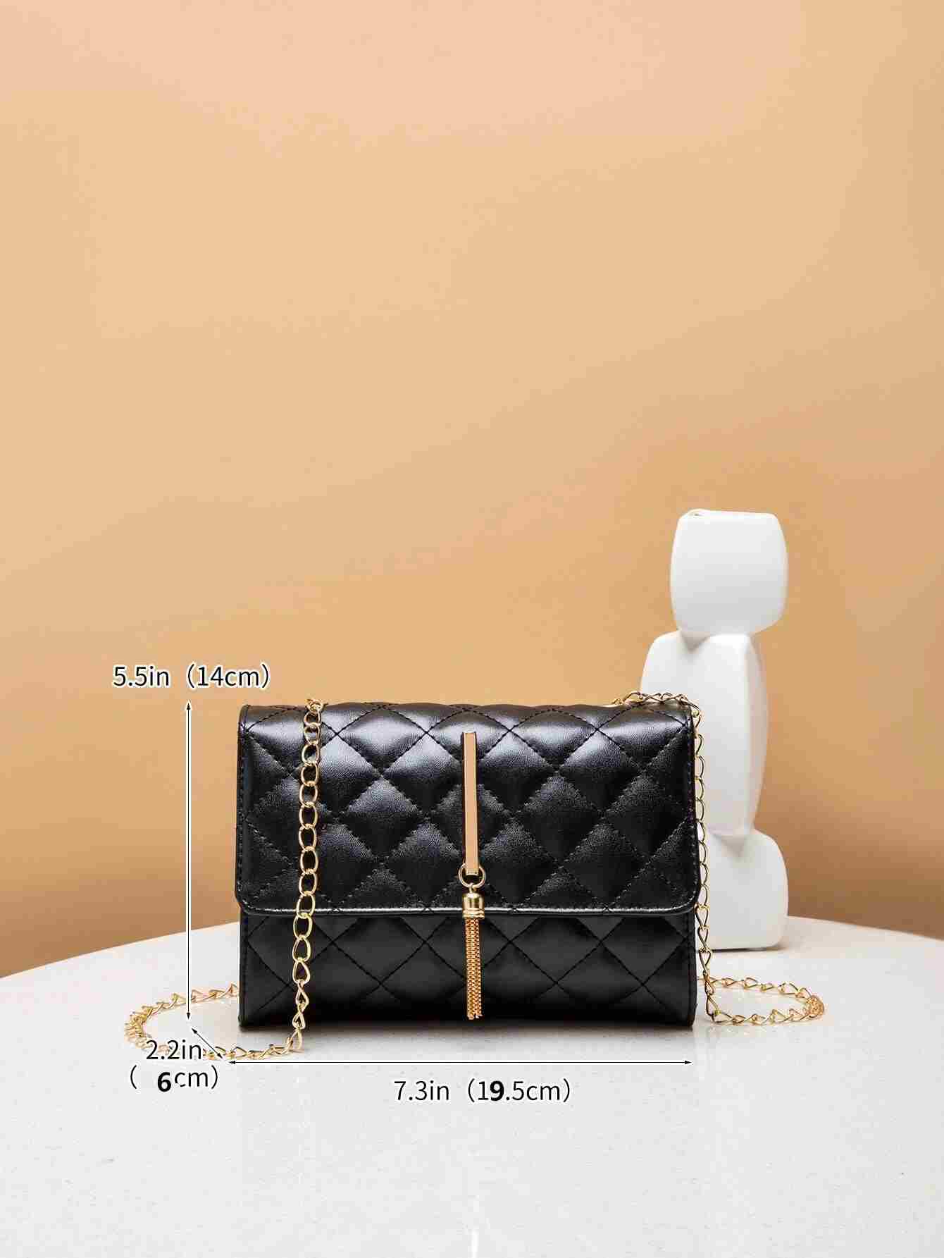 Bolso cuadrado mini guateado con fleco metálico con solapa (sg2210083712031772) - Imagen 6