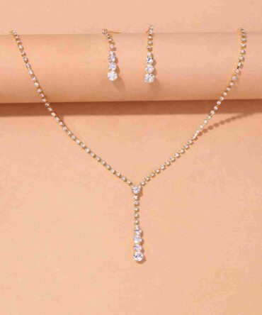 Set de collar y zarcillos con diseño de diamante de imitación - 3 Piezas (sj2109307119908508)