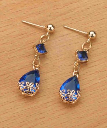 Zarcillos con gota de agua con diseño de flor con diamante brillos de imitación (sj2204122541477076)