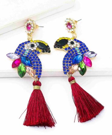 Zarcillos largos con diamante de imitación pájaro & con diseño de fleco (sj2206273121157633)