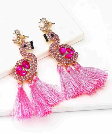 Zarcillos largos con diamante de imitación flamenco con diseño de fleco (sj2206288575985999)