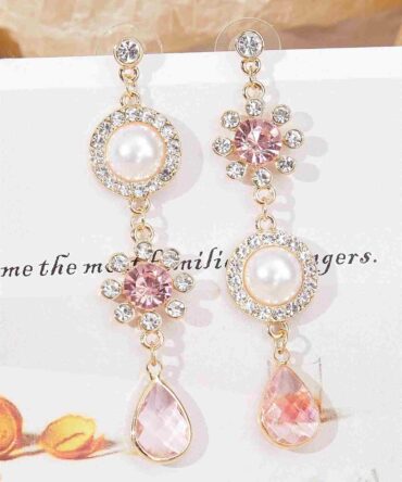 Zarcillos largos con diamante de imitación con diseño de gota de agua (sw2108170890097827)