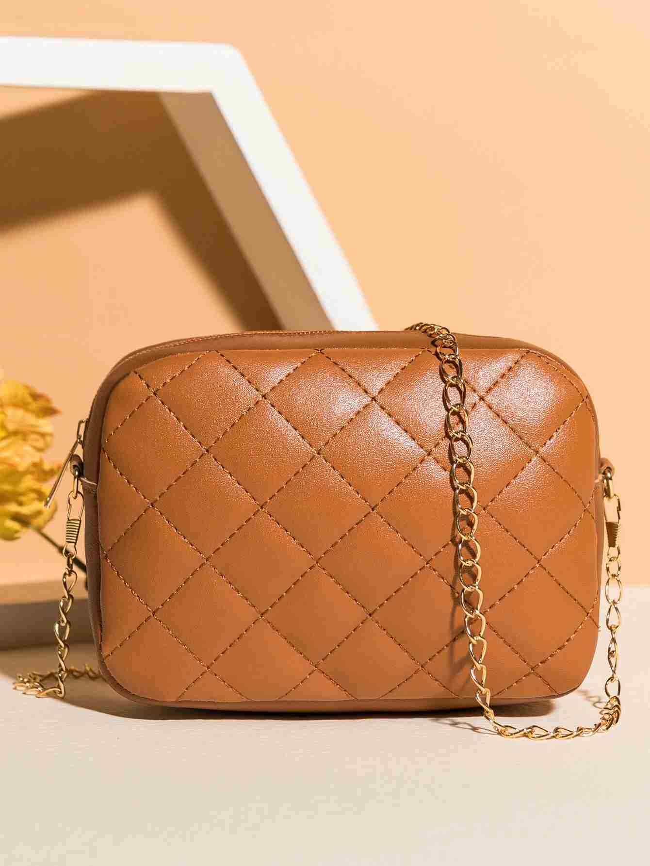 Bolso con cadena guateado en relieve con cremallera (sw2108213291147919)