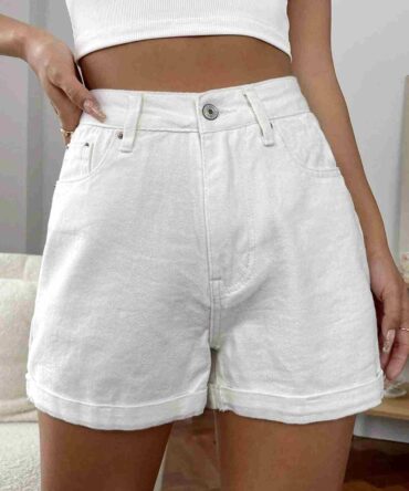 Shorts en mezclilla de talle alto de pierna recta (sw2110285229572221)