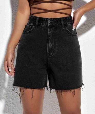 Shorts en mezclilla bajo crudo de talle alto (sw2111307627446897)