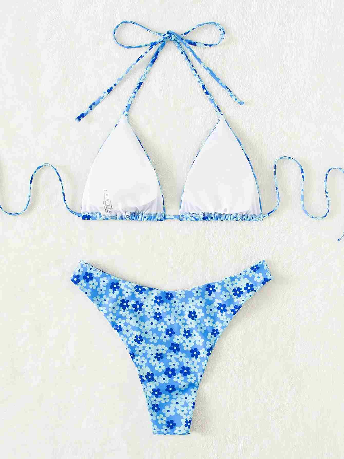 Traje de baño bikini triángulo halter floral (sw2203173465766959) - Imagen 2