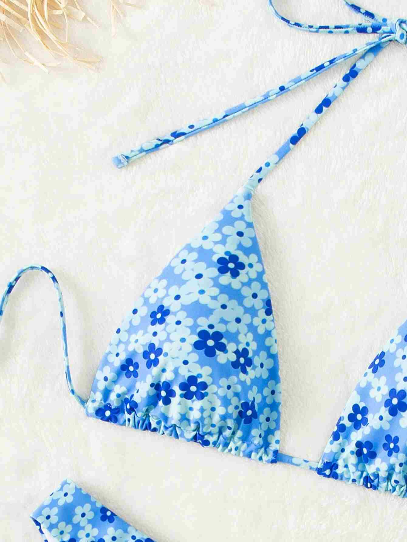 Traje de baño bikini triángulo halter floral (sw2203173465766959) - Imagen 3