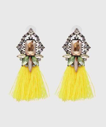 Zarcillos  largos con fleco grabado con piedra preciosa (swear03200221465)