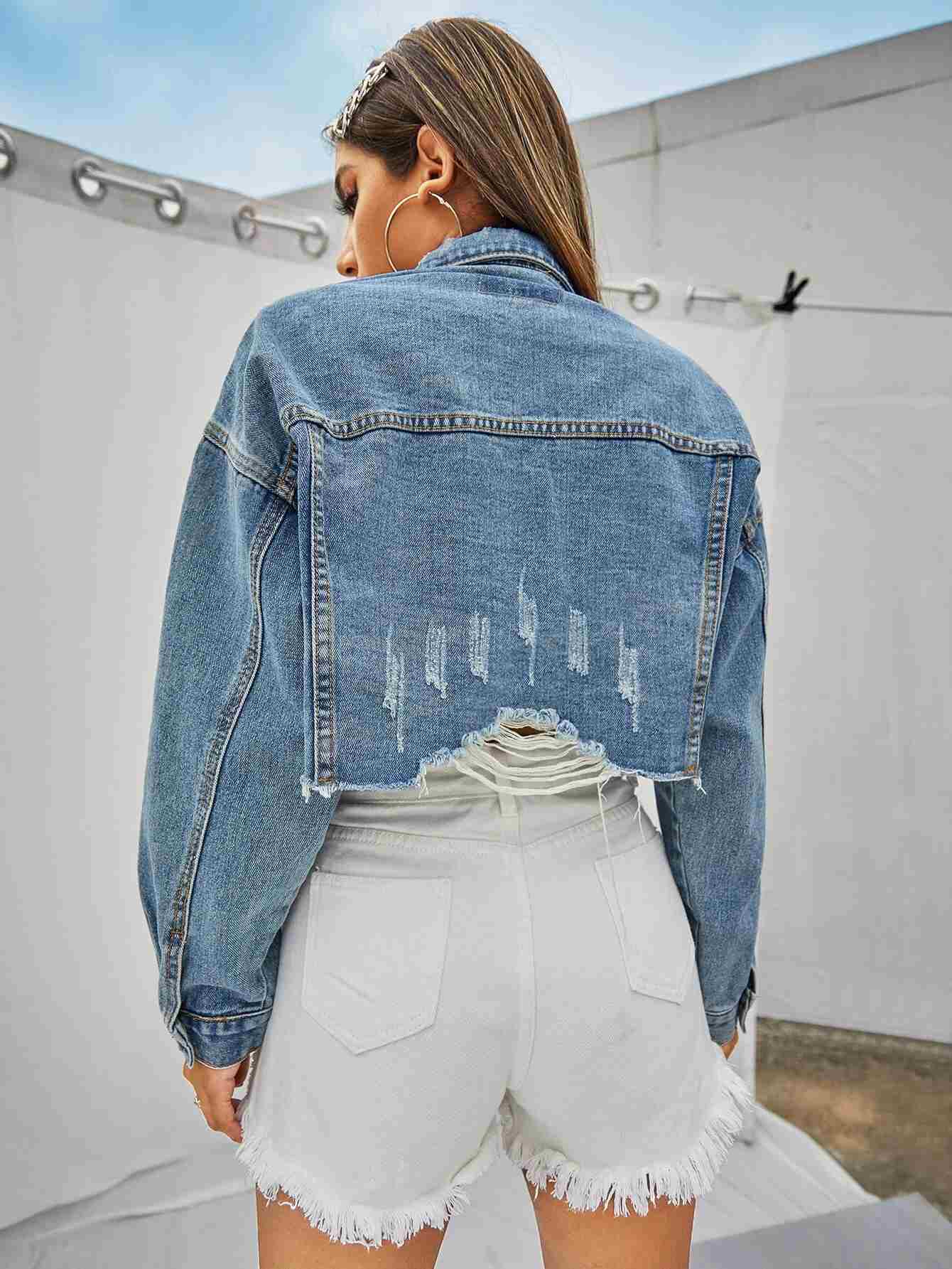 Chaqueta mezclilla corta rota de hombros caídos (swjacket00210303369) - Imagen 2