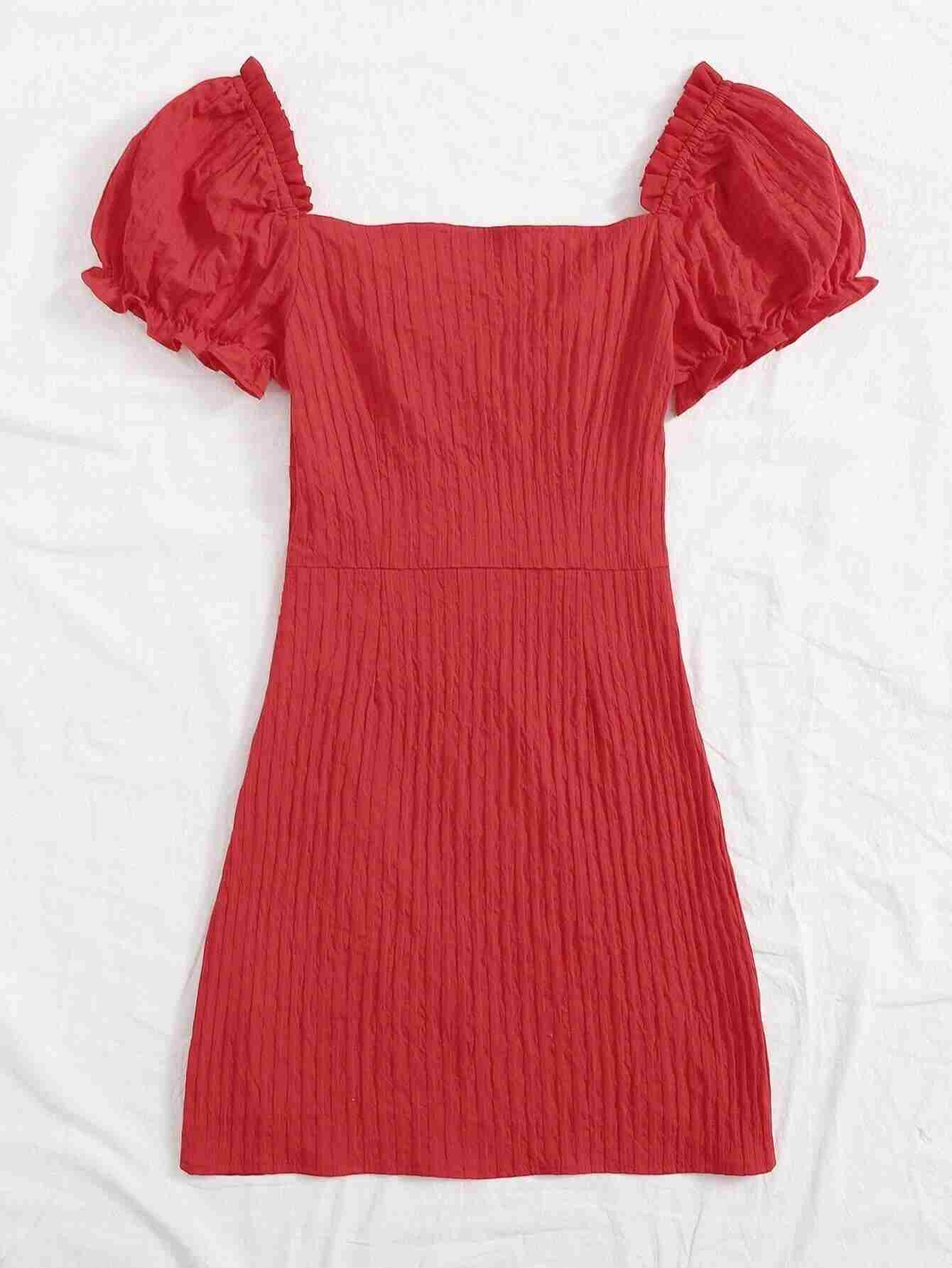 Vestido arrugado con ribete de volantes y lazo en la parte delantera (swdress04200717735) - Imagen 2